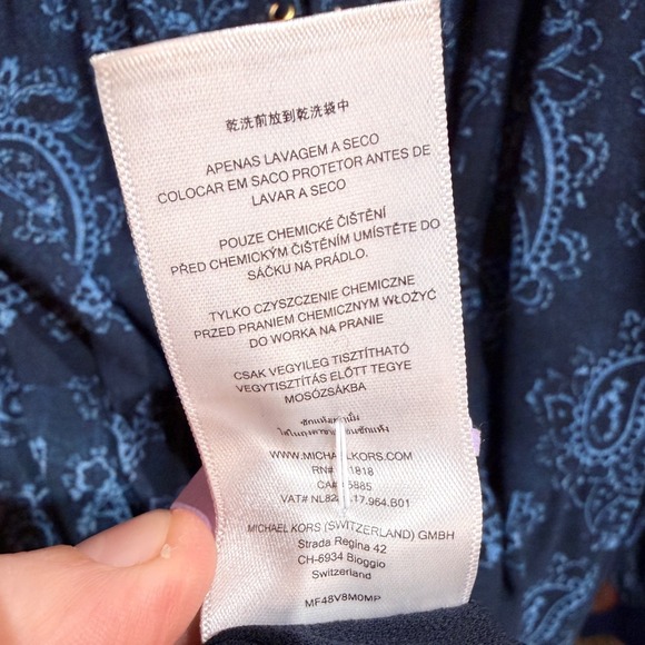 Michael Kors Navy Blue Paisley Tiered Lace Up Boho Cottage Maxi Dress Size M - Picture 8 of 9